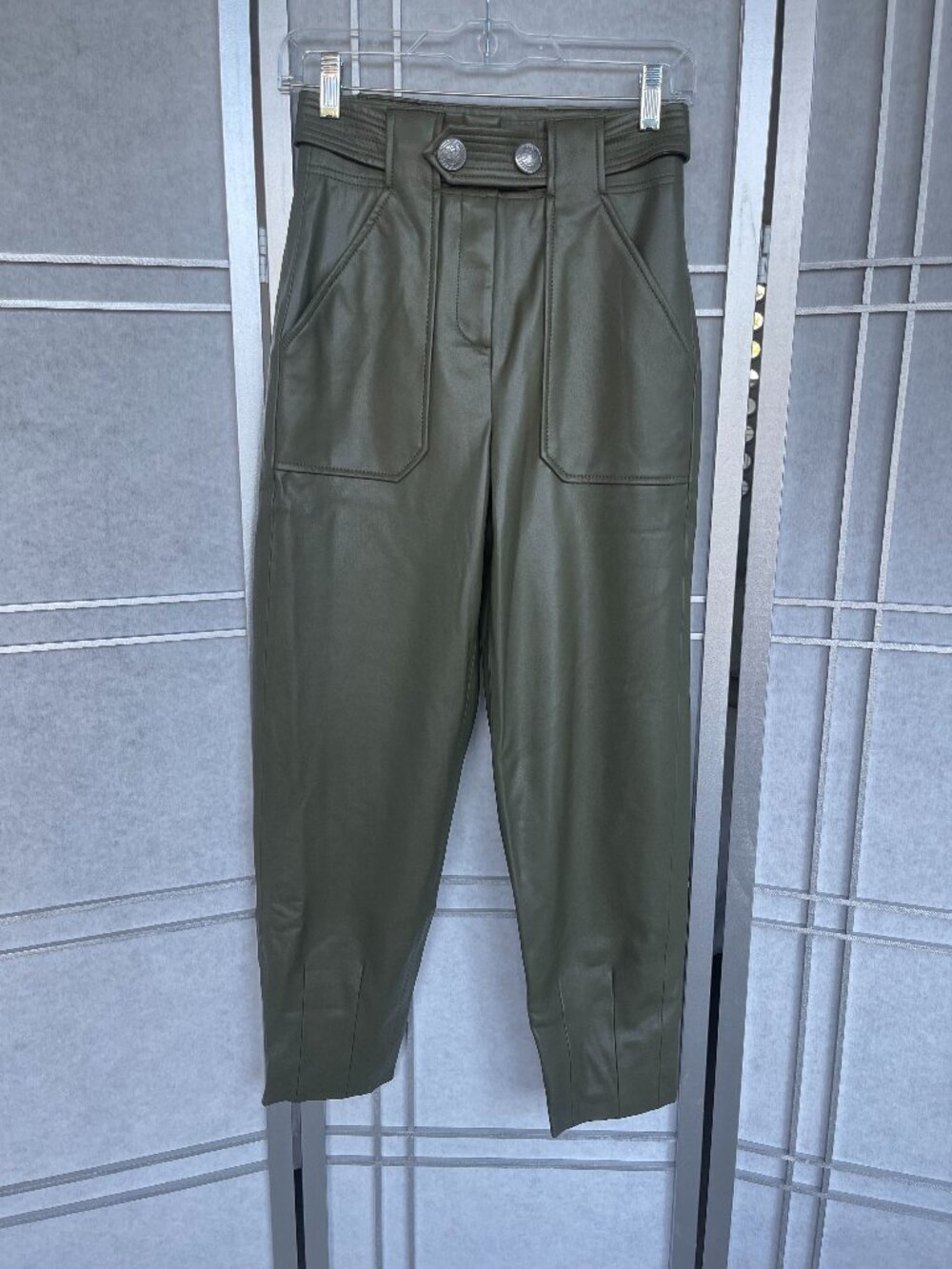 NWT Veronica Beard Stone Army Faux Leather Atala Pants sz 00